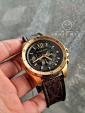 Michael Kors Men’s Quartz Brown Silicone & Leather Strap Black Dial 45mm Watch MK8849
