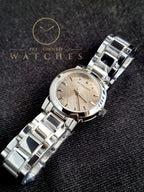 Burberry Women’s Swiss Made Quartz Stainless Steel Grey Check Stamped Dial 26mm Watch BU9229