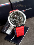 Tommy Hilfiger Men’s Quartz Red Silicone Strap Grey Dial 50mm Watch 1710490