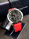 Tommy Hilfiger Men’s Quartz Red Silicone Strap Grey Dial 50mm Watch 1710490