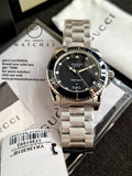 Gucci Men’s Swiss Made Quartz Silver Stainless Steel Black Dial 40mm Watch YA136301B