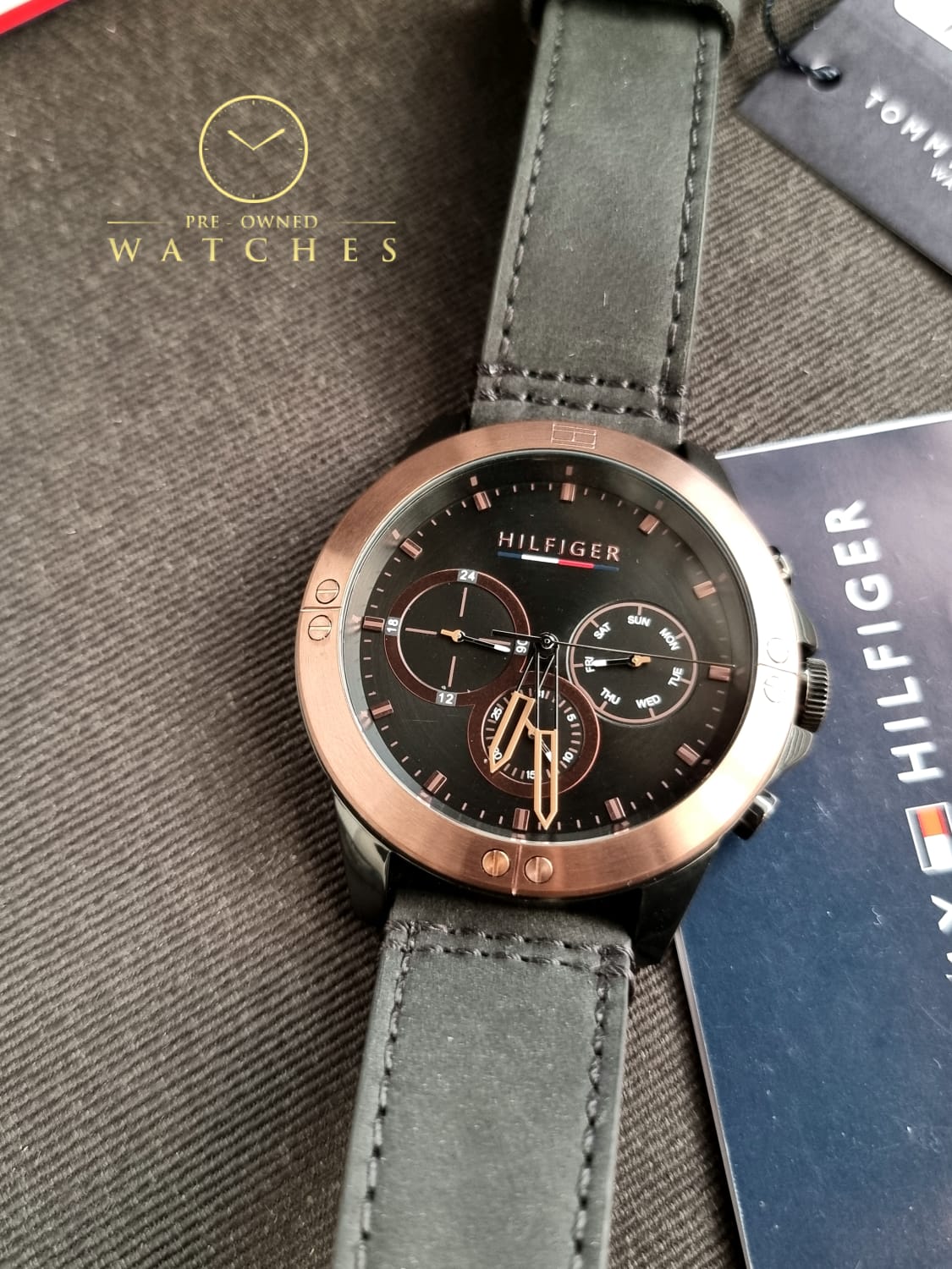 Tommy Hilfiger Men’s Quartz Leather Strap Black Dial 46mm Watch 1791893