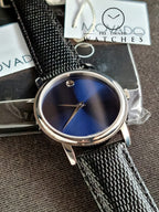 Movado Men’s Swiss Made Quartz Black Leather Strap Blue Dial 39mm Watch 2100009