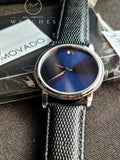 Movado Men’s Swiss Made Quartz Black Leather Strap Blue Dial 39mm Watch 2100009
