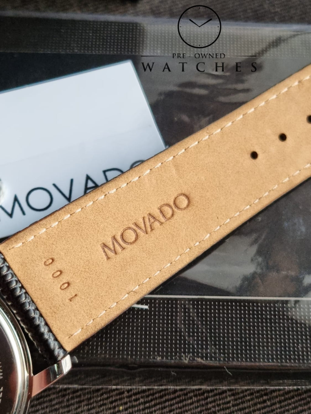 Movado Men’s Swiss Made Quartz Black Leather Strap Blue Dial 39mm Watch 2100009