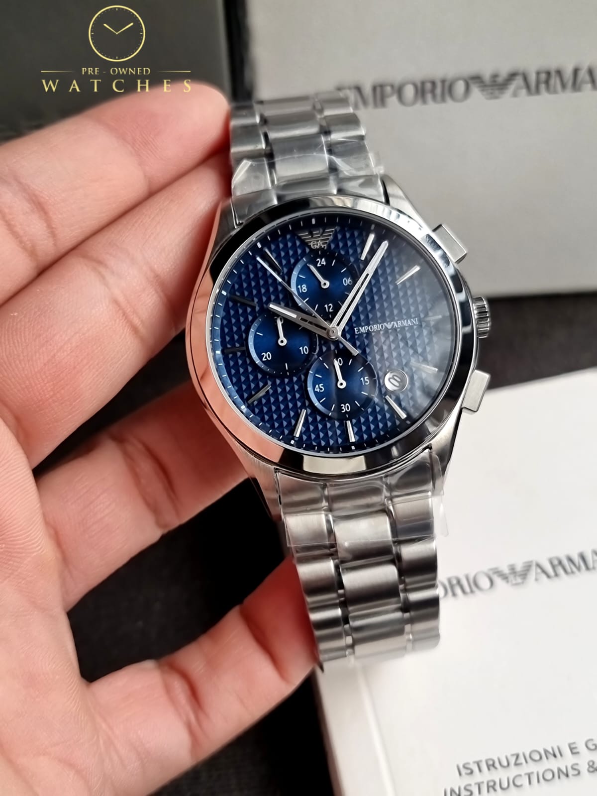 Emporio Armani Men's Stainless Steel Chronograph Dress Watch with Steel or Leather Band