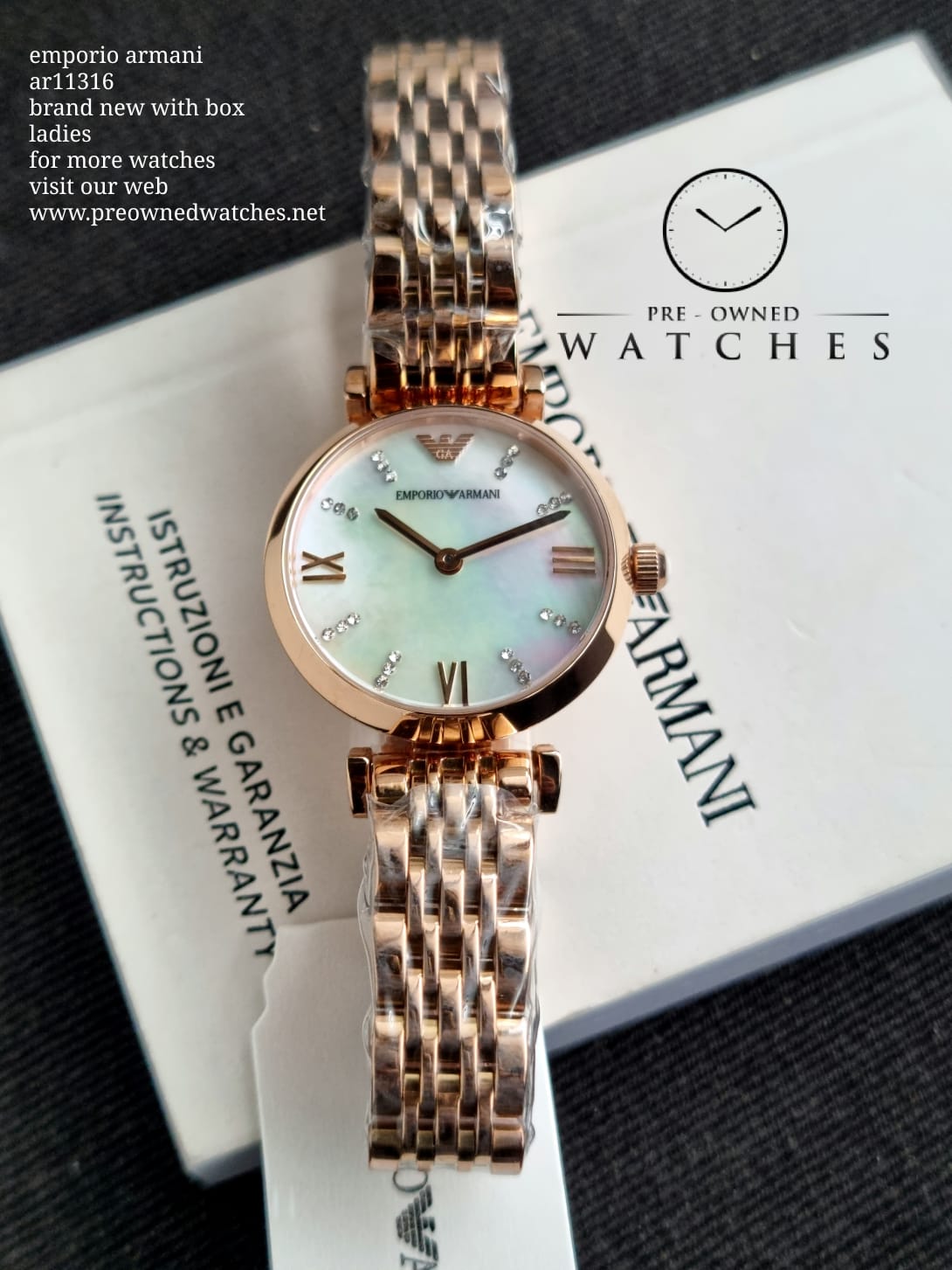 Emporio Armani Women’s Stainless Steel Mother of Pearl Dial 28mm Watch AR11316