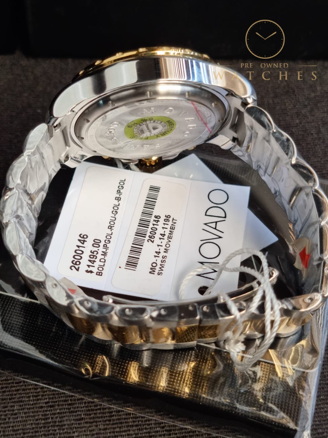 Movado Men's Series 800 2-Tone Chronograph Watch with Printed Index, Gold/Black/Silver (2600146)