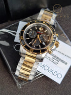 Movado Men's Series 800 2-Tone Chronograph Watch with Printed Index, Gold/Black/Silver (2600146)