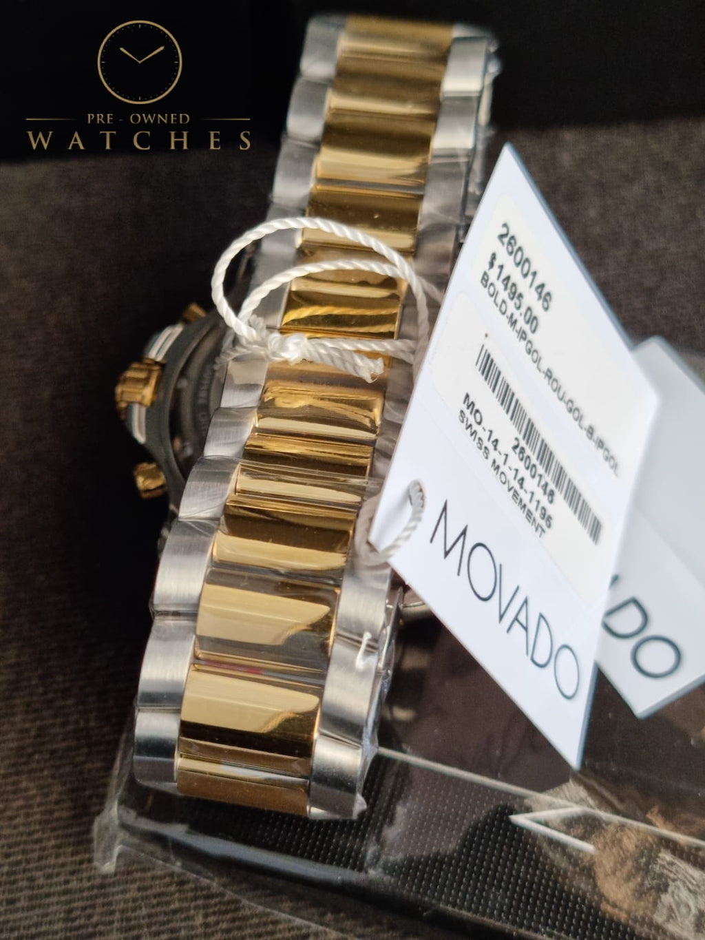 Movado Men's Series 800 2-Tone Chronograph Watch with Printed Index, Gold/Black/Silver (2600146)