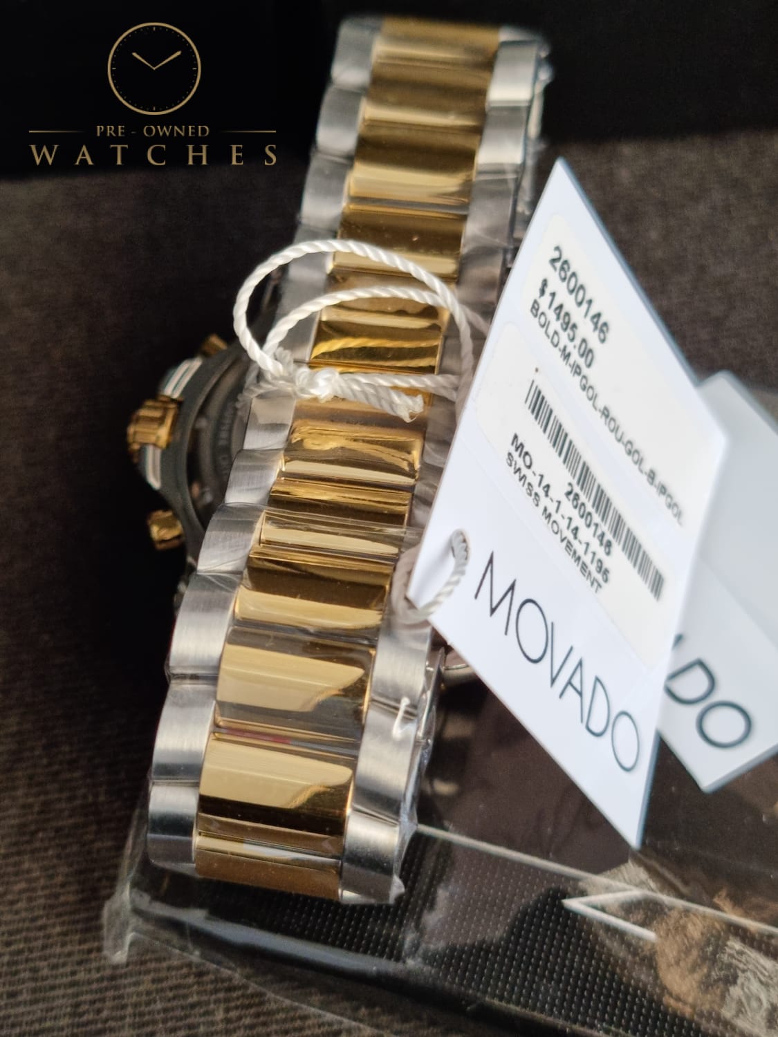 Movado Men's Series 800 2-Tone Chronograph Watch with Printed Index, Gold/Black/Silver (2600146)
