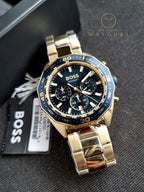 Hugo Boss Men’s Quartz Gold Stainless Steel Blue Dial 44mm Watch 1513973