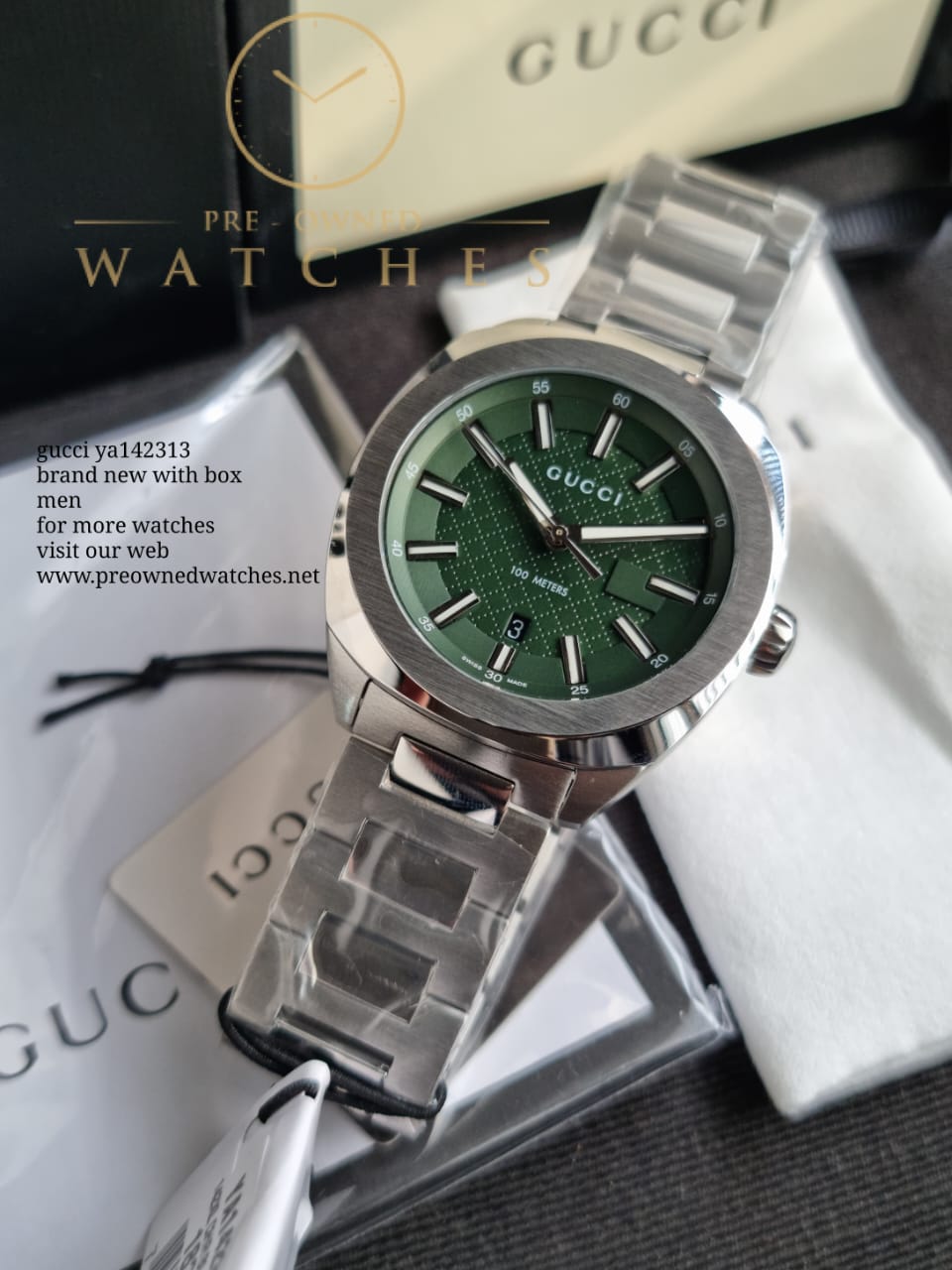 Gucci YA142313 Men's Green Dial Quartz Watch
