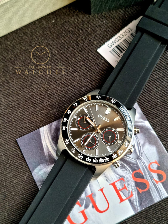 Guess Men’s Quartz Black Silicone Strap Black Dial 42mm Watch GW0332G1 Main Image