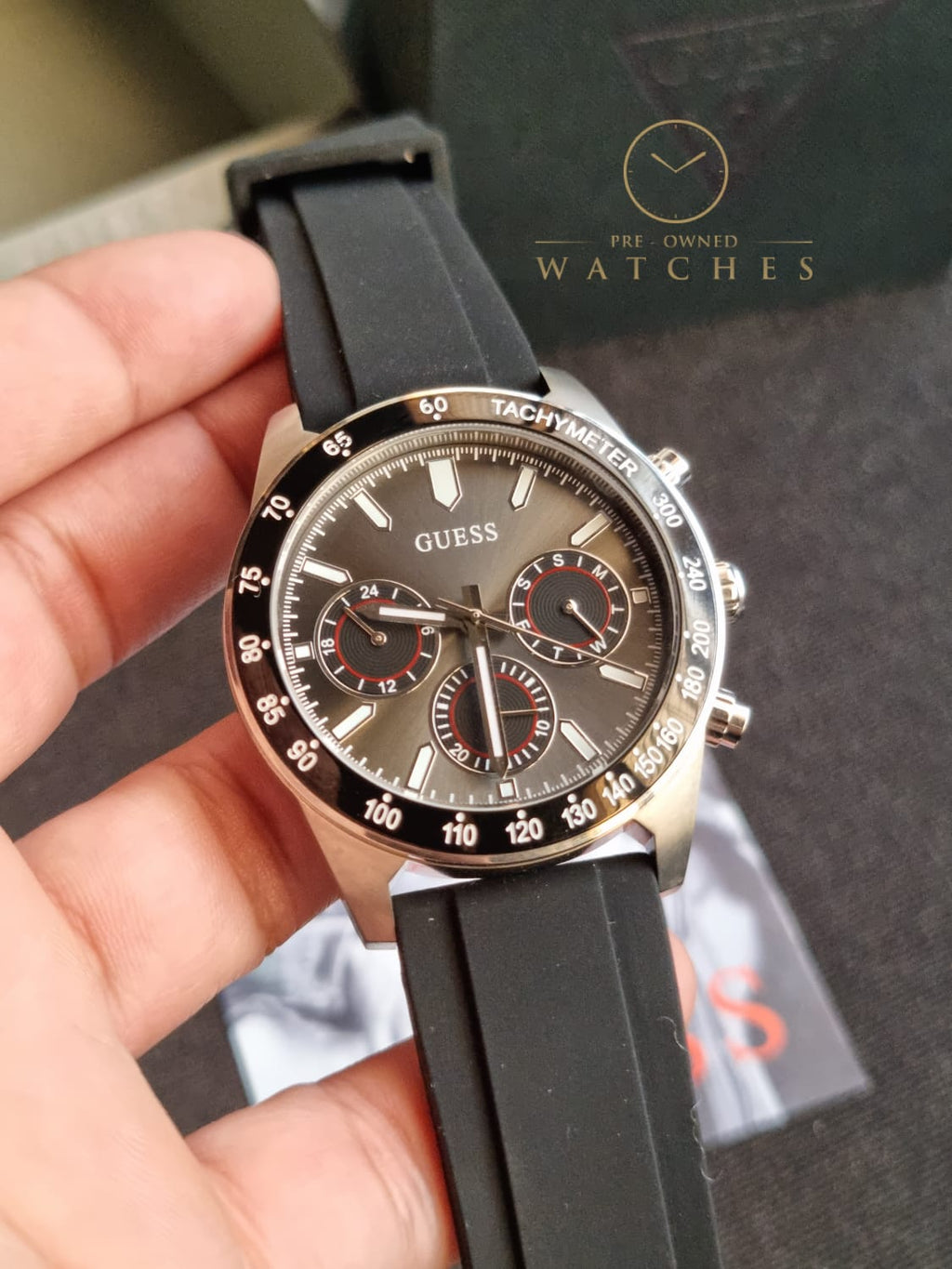 Guess Men’s Quartz Black Silicone Strap Black Dial 42mm Watch GW0332G1