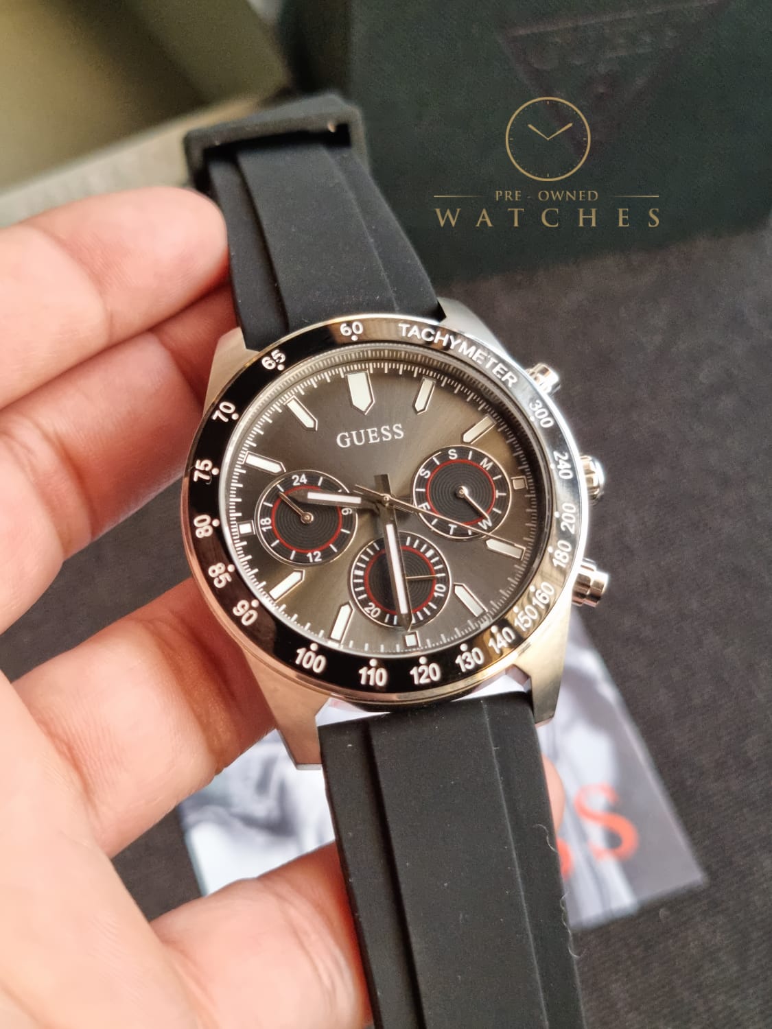 Guess Men’s Quartz Black Silicone Strap Black Dial 42mm Watch GW0332G1