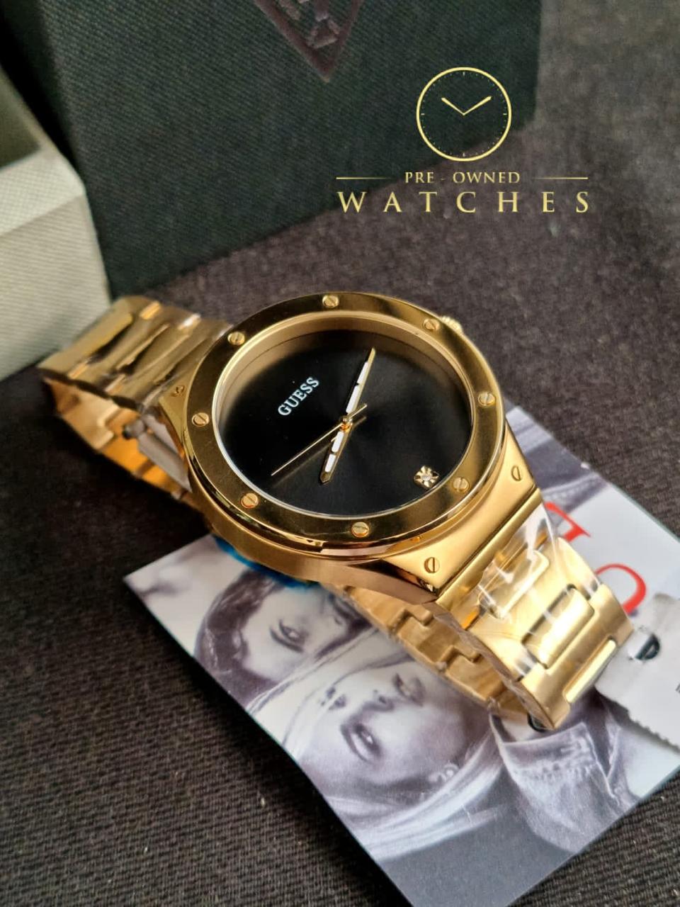 Guess Men’s Quartz Gold Stainless Steel Black Dial 44mm Watch GW0427G2