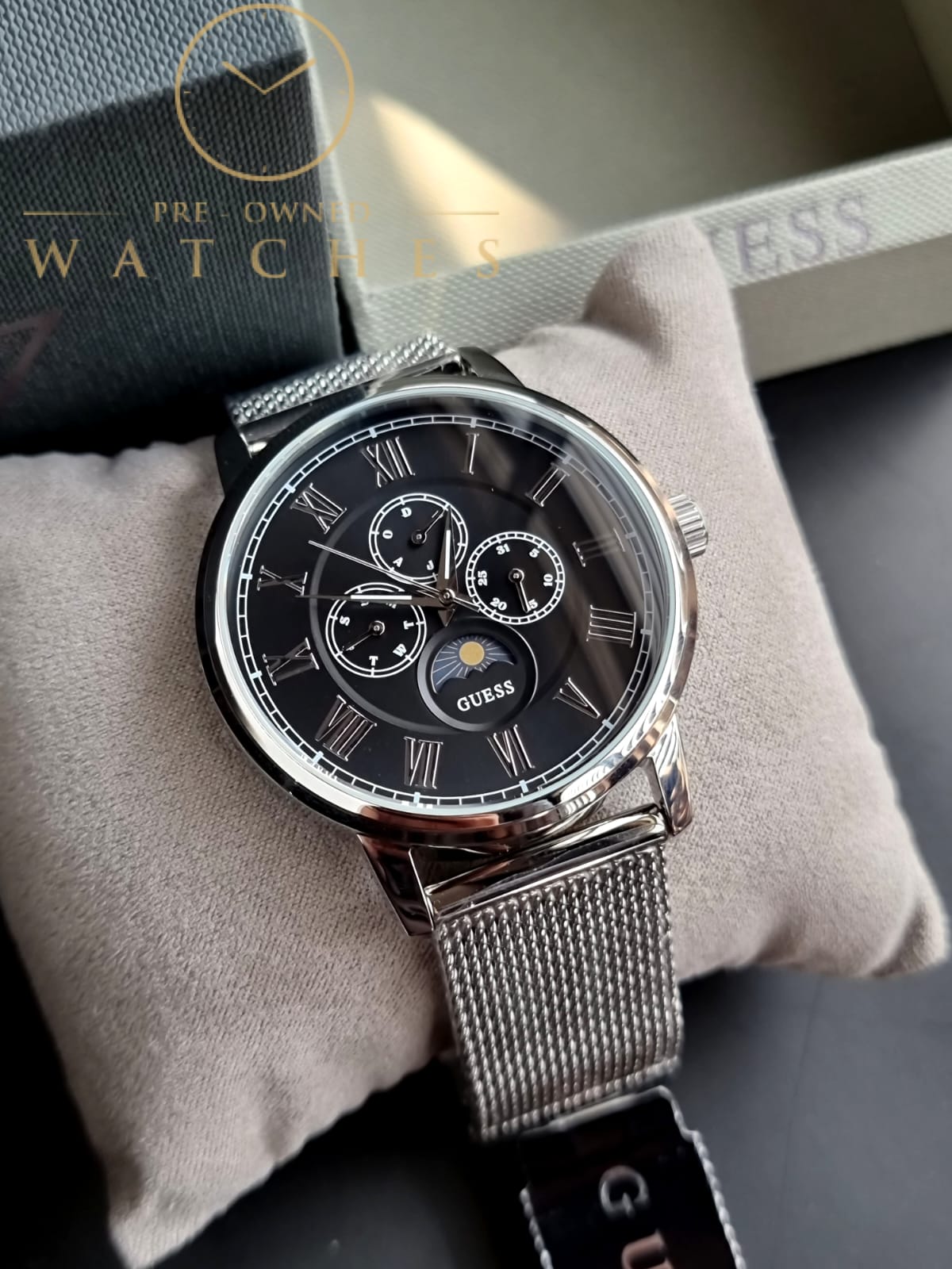 Guess Men’s Quartz Silver Stainless Steel Black Dial 44mm Watch W0871G1