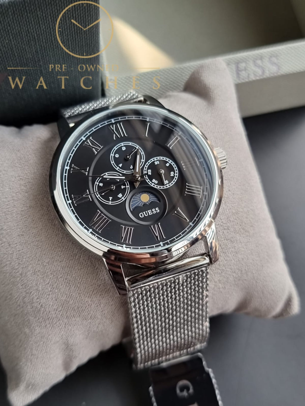 Guess Men’s Quartz Silver Stainless Steel Black Dial 44mm Watch W0871G1