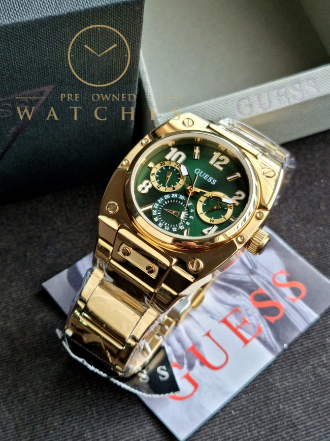 Guess Men’s Quartz Gold Stainless Steel Green Dial 43mm Watch GW0624G2 Hover Image