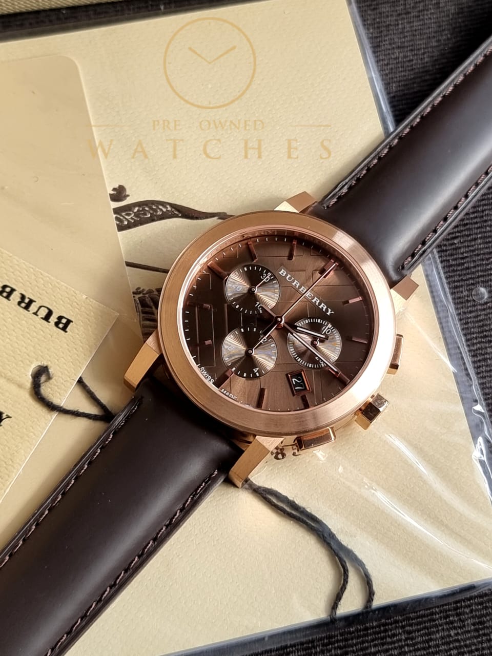 Burberry Unisex Swiss Made Leather Strap Brown Dial 38mm Watch BU9755