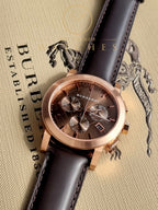 Burberry Unisex Swiss Made Leather Strap Brown Dial 38mm Watch BU9755