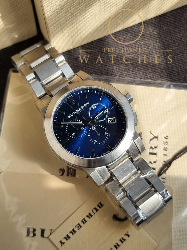 BURBERRY Chronograph Blue Dial Stainless Steel Men's Watch BU9363 Hover Image