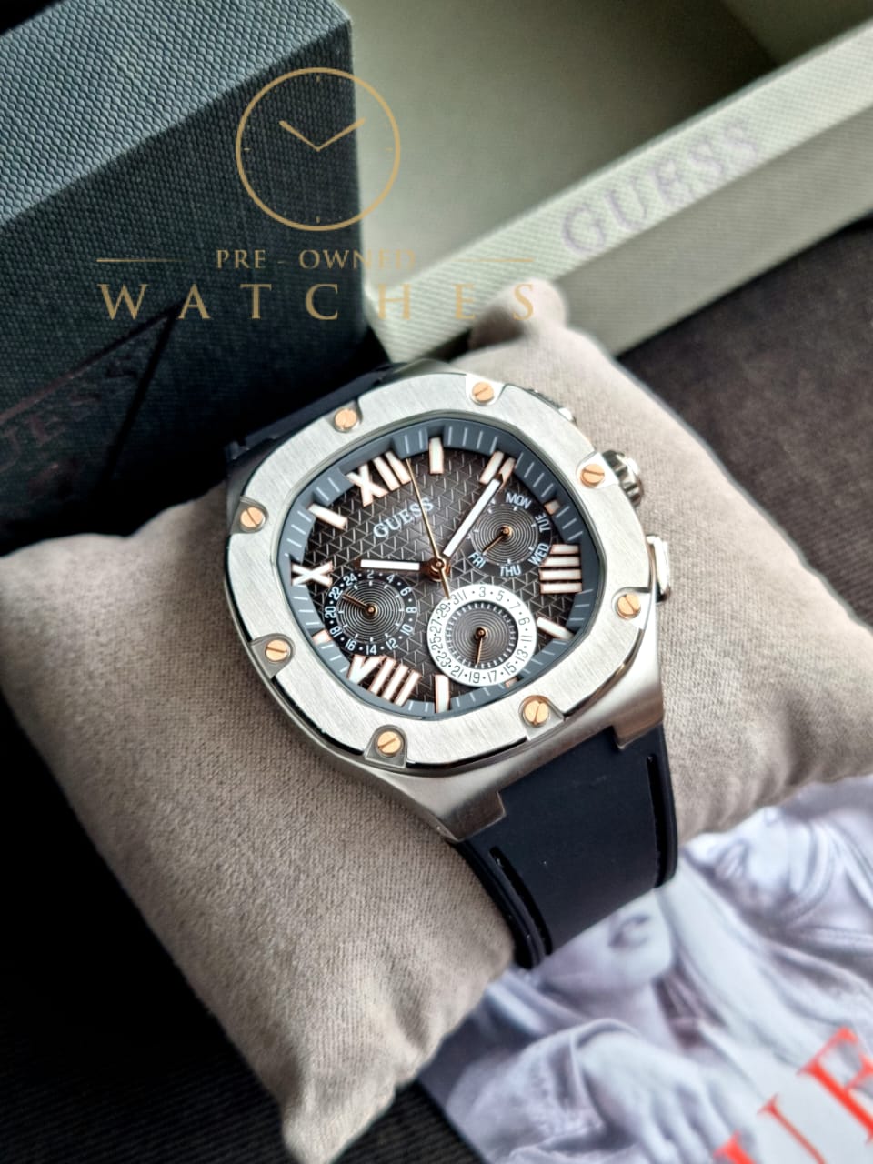Guess Men’s Quartz Black Silicone Strap Grey Dial 42mm Watch GW0571G1