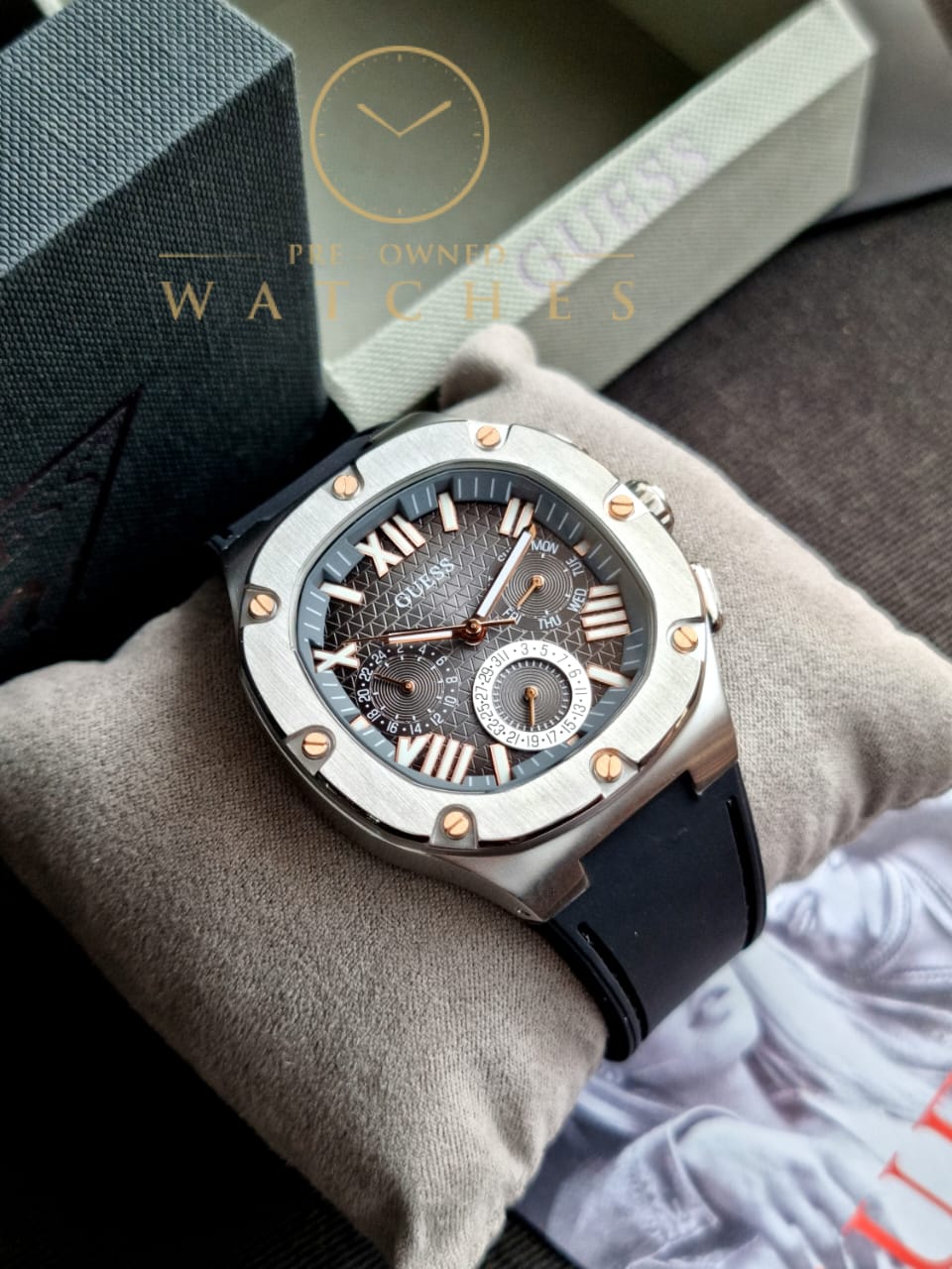Guess Men’s Quartz Black Silicone Strap Grey Dial 42mm Watch GW0571G1
