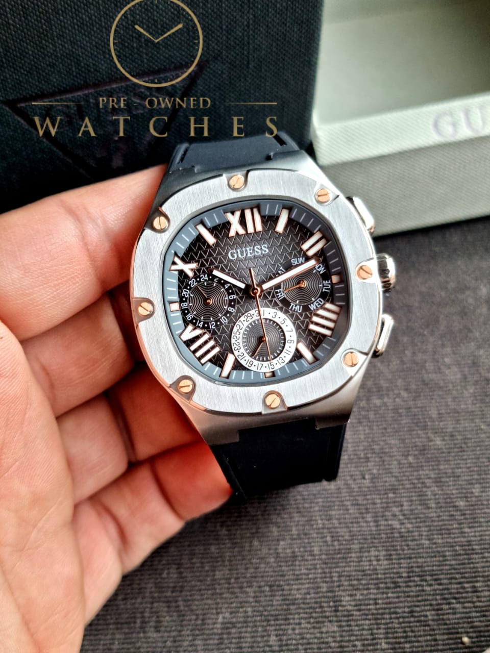 Guess Men’s Quartz Black Silicone Strap Grey Dial 42mm Watch GW0571G1