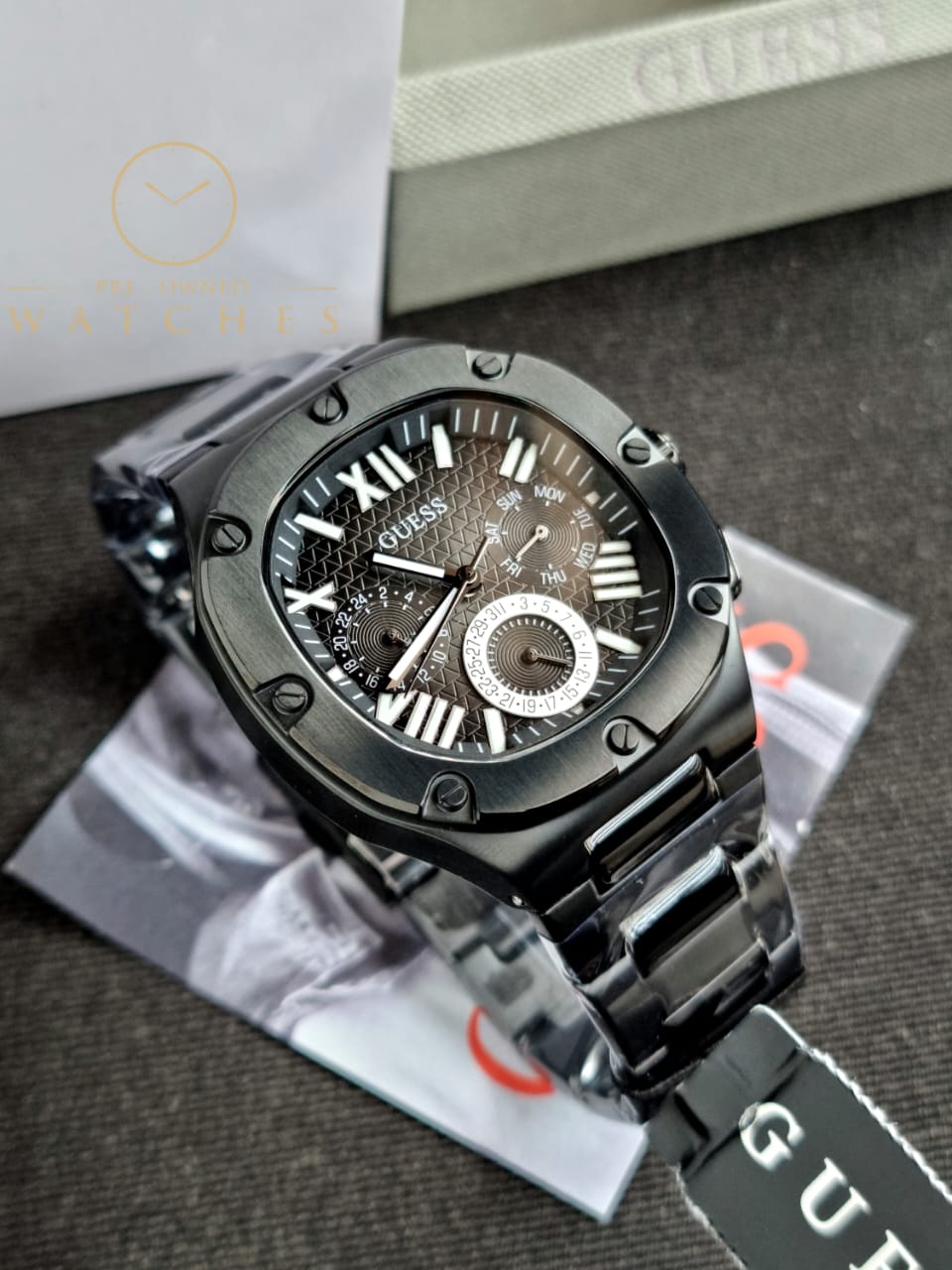 Guess Men’s Quartz Black Stainless Steel Black Dial 42mm Watch GW0572G3