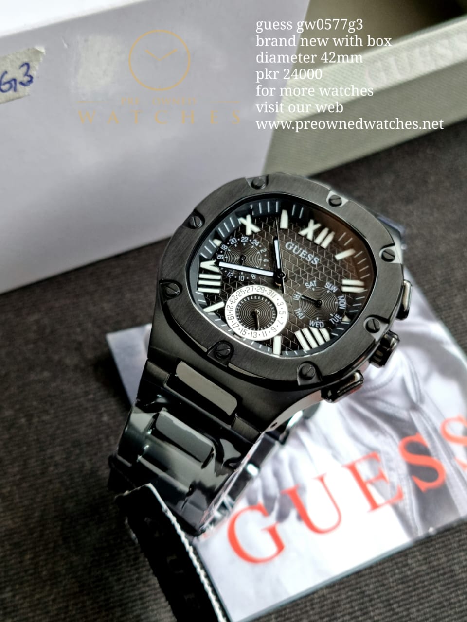 Guess Men’s Quartz Black Stainless Steel Black Dial 42mm Watch GW0572G3