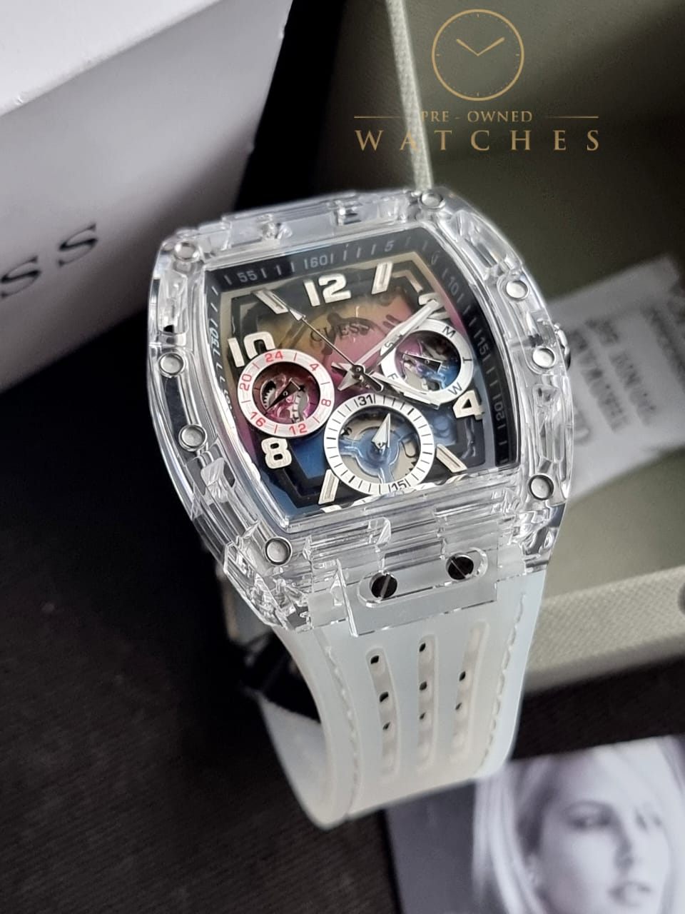Guess Men’s Quartz White Silicone Strap Multi Colour Dial 44mm Watch GW0499G3
