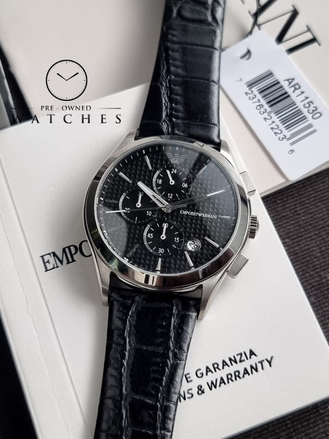 Emporio Armani Men’s Quartz Black Leather Strap Black Dial 42mm Watch AR11530 Hover Image