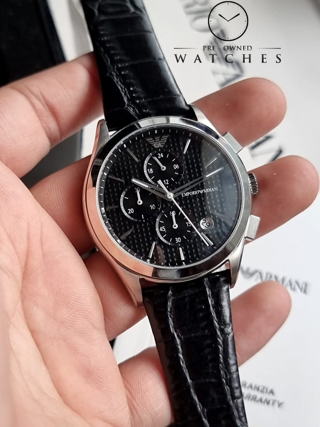 Emporio Armani Men’s Quartz Black Leather Strap Black Dial 42mm Watch AR11530 Main Image