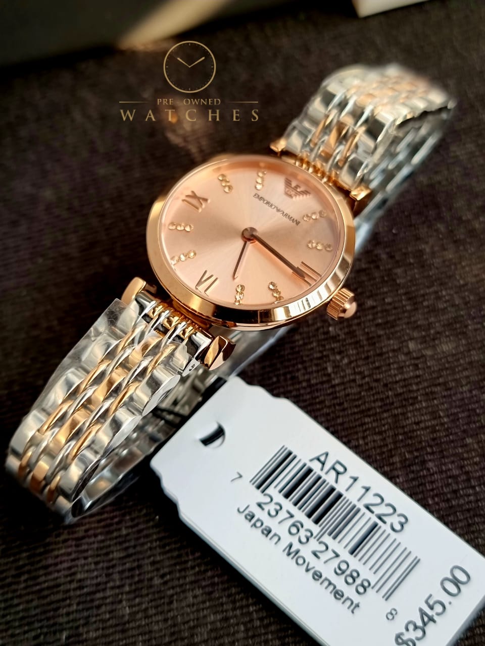 Emporio Armani Women’s Analog Stainless Steel Pink Dial 28mm Watch AR11223