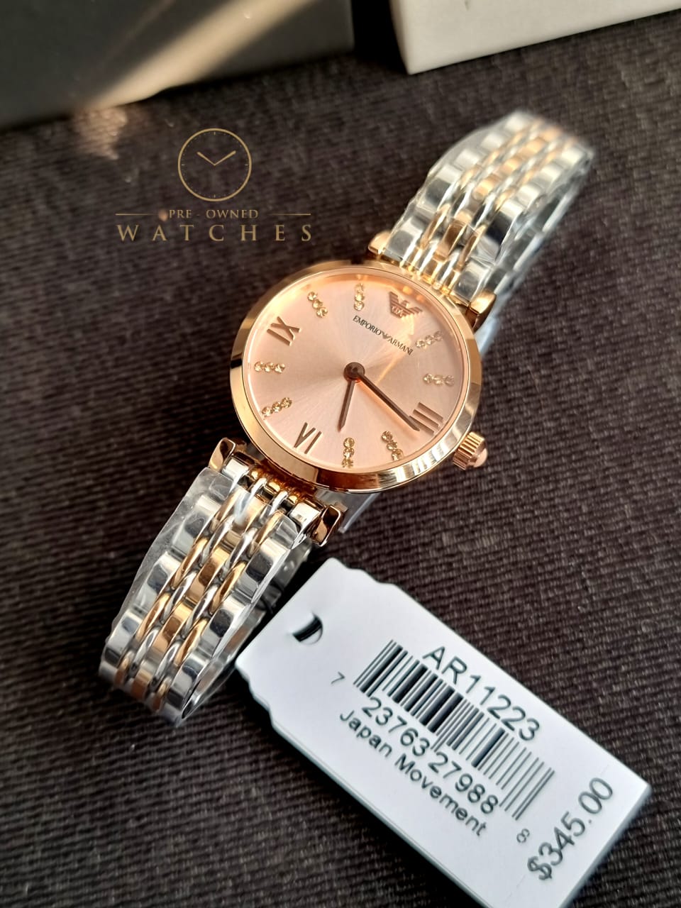 Emporio Armani Women’s Analog Stainless Steel Pink Dial 28mm Watch AR11223