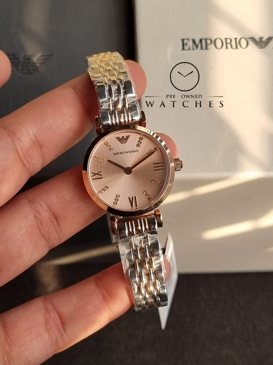 Emporio Armani Women’s Analog Stainless Steel Pink Dial 28mm Watch AR11223