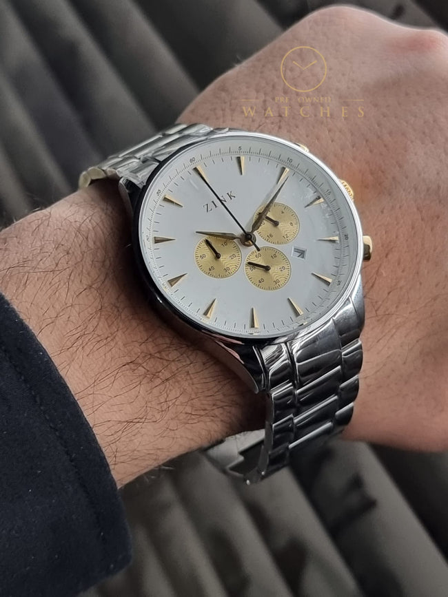 Zink Gents Watch Golden Chronograph White Dial  45mm Watch Hover Image