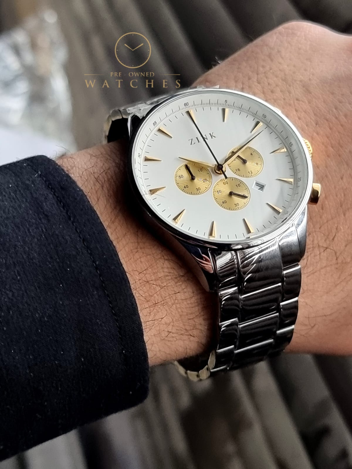 Zink Gents Watch Golden Chronograph White Dial  45mm Watch