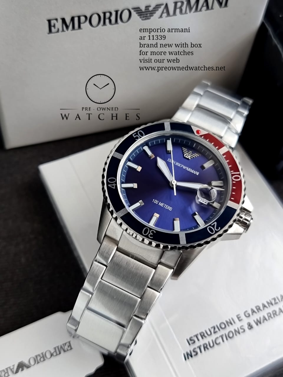 Emporio Armani Blue Dial Stainless Steel Quartz AR11339 Men’s Watch