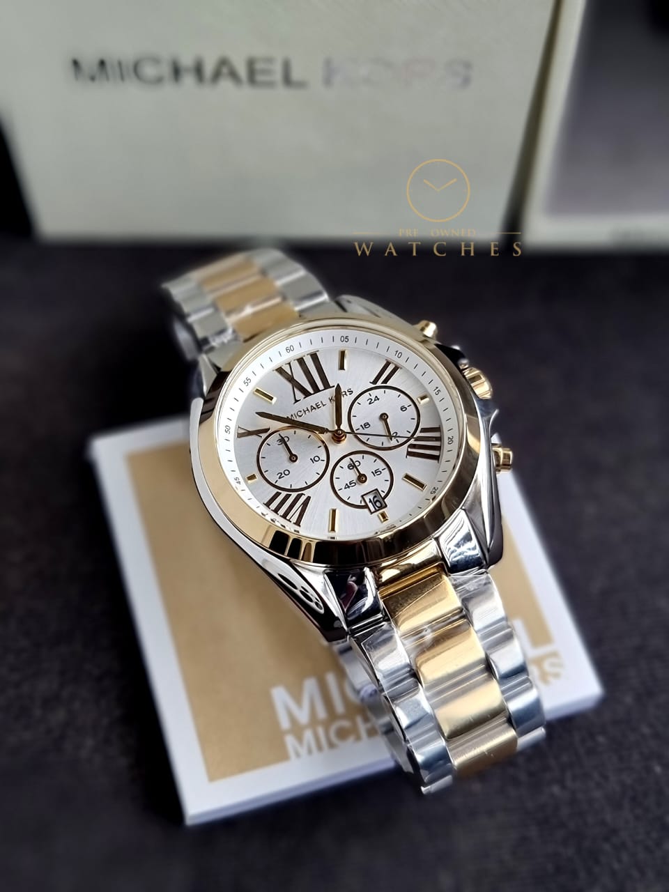 Michael Kors Women’s Chronograph Quartz Stainless Steel Silver Dial 45mm Watch MK5627