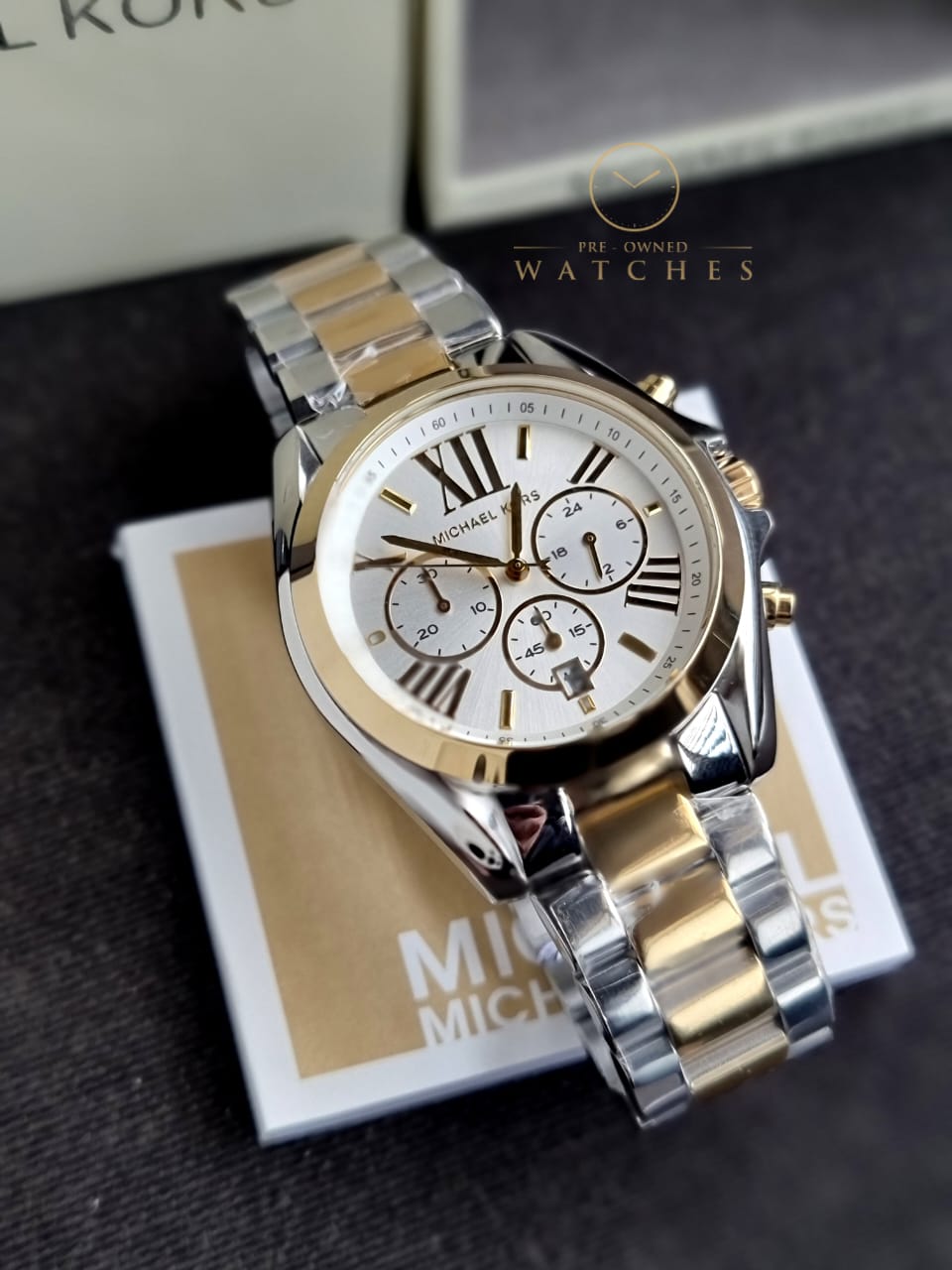 Michael Kors Women’s Chronograph Quartz Stainless Steel Silver Dial 45mm Watch MK5627
