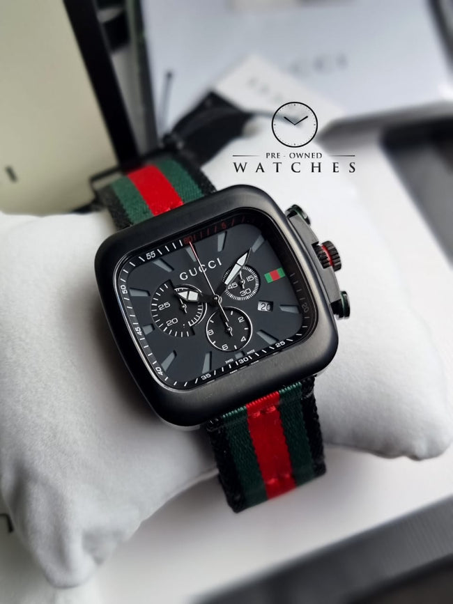 Gucci Coupe Black Stainless Steel with Striped Nylon Strap Men's Watch(Model:YA131202) Main Image