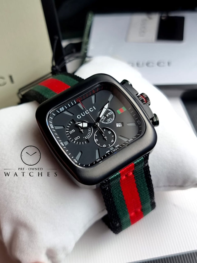 Gucci Coupe Black Stainless Steel with Striped Nylon Strap Men's Watch(Model:YA131202) Hover Image