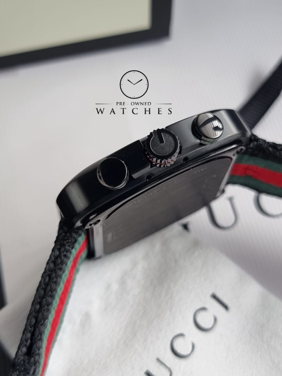 Gucci Coupe Black Stainless Steel with Striped Nylon Strap Men's Watch(Model:YA131202)
