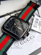 Gucci Coupe Black Stainless Steel with Striped Nylon Strap Men's Watch(Model:YA131202)