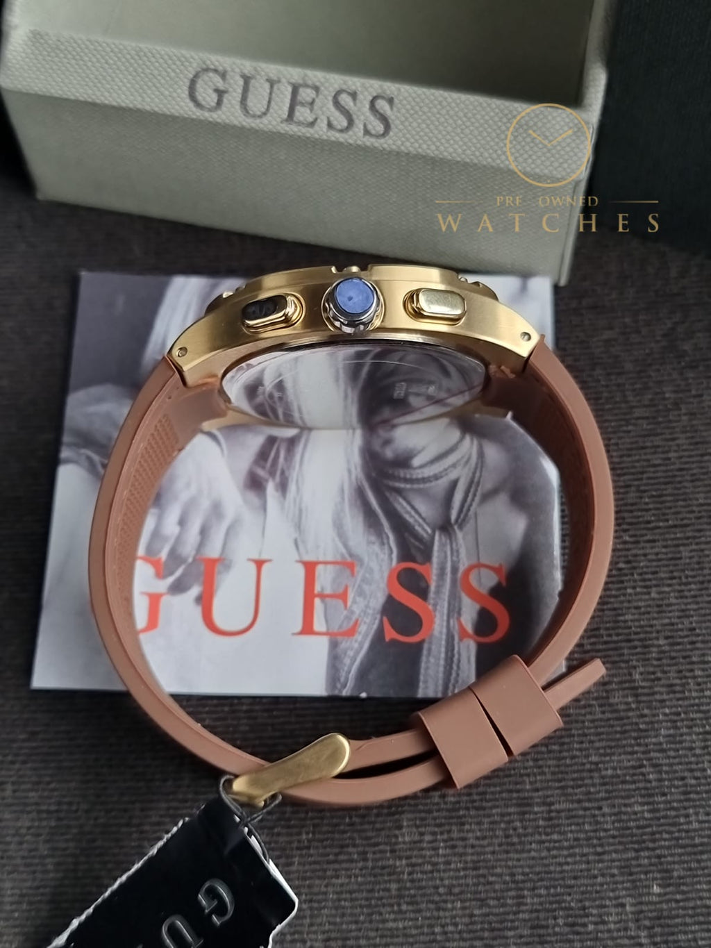Guess Men’s Quartz Brown Silicone Strap Blue Dial 42mm Watch GW0571G5