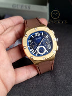 Guess Men’s Quartz Brown Silicone Strap Blue Dial 42mm Watch GW0571G5