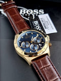 Hugo Boss Men’s Chronograph Brown Leather Strap Blue Dial 44mm Watch 1513756